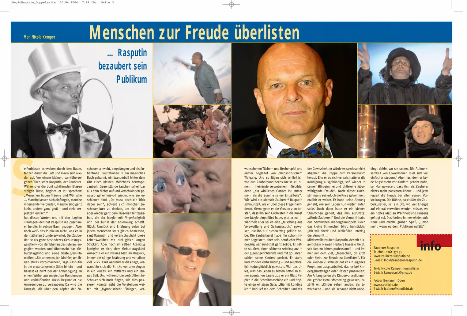 Zeitungsartikel Regiomagazin 2004 über Zauberer Rasputin